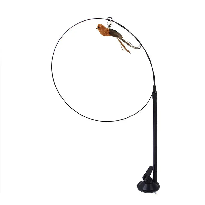 Feather Teaser Stick for Cats - Suction Cup Mount Interactive Bird Toy Safe