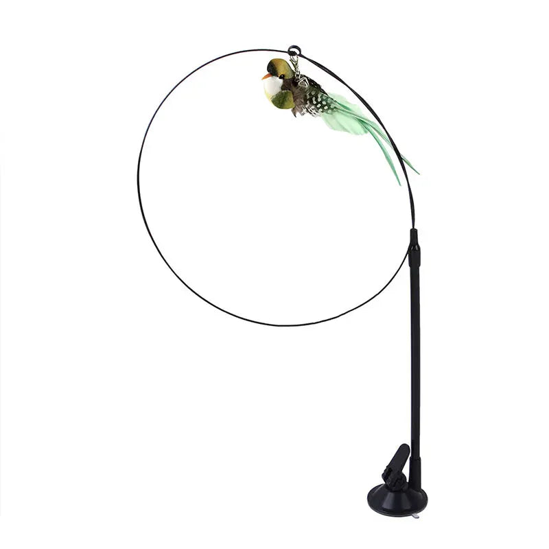 Feather Teaser Stick for Cats - Suction Cup Mount Interactive Bird Toy Safe