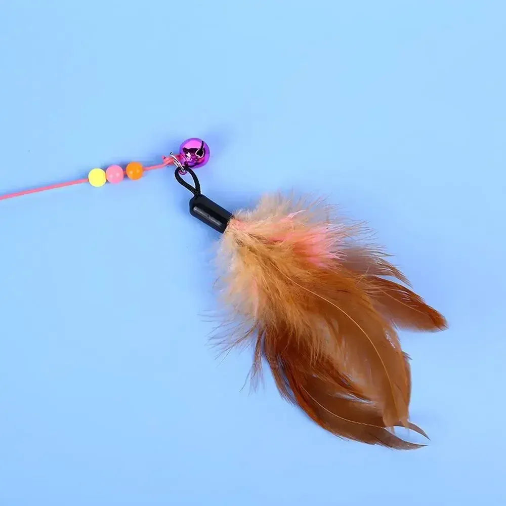 Feather Teaser Wand Toy - Interactive Cat Toy with Bell Fish Plush Attachment