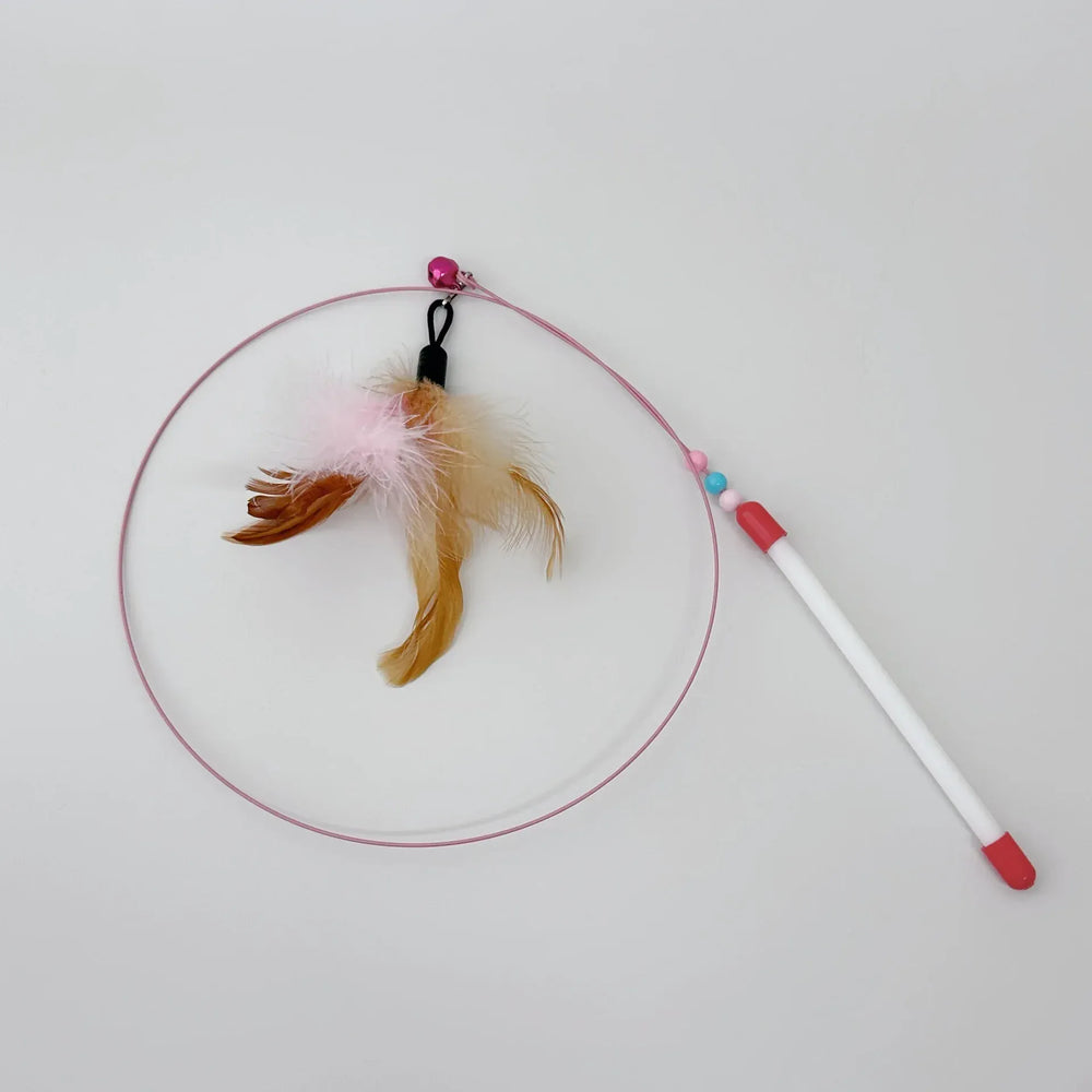 Feather Teaser Wand Toy - Interactive Cat Toy with Bell Fish Plush Attachment