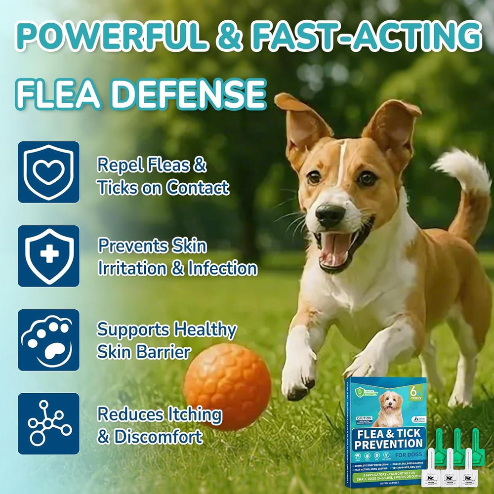 Flea and Tick Prevention Drops for Small Dogs – 6-Month Supply, Topical Treatment for Dogs 5-22 lbs