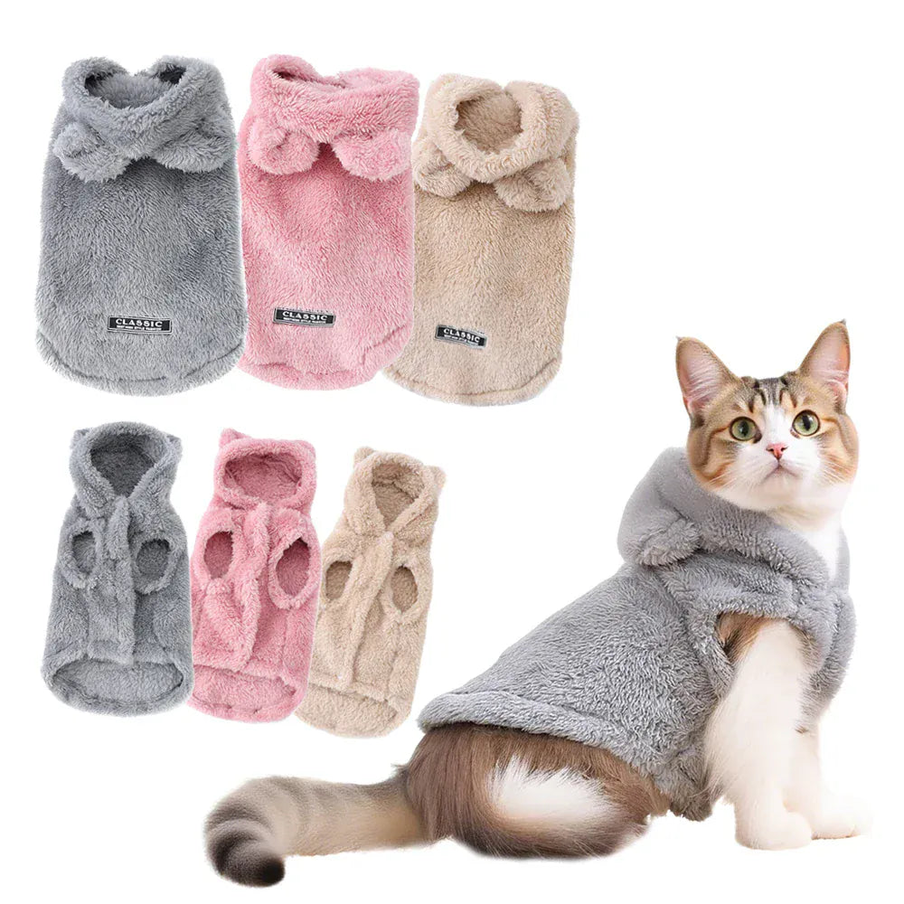 Fleece Pet Hoodie - Winter Cat & Dog Sweater for Small Breeds
