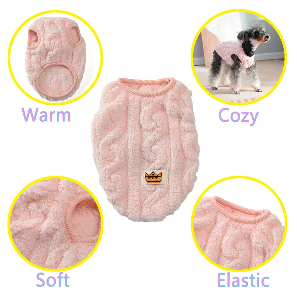 Fleece Warm Dog Vest — Soft Cozy Plush Winter Sleeveless Sweatshirt for Small & Medium Dogs and Cats