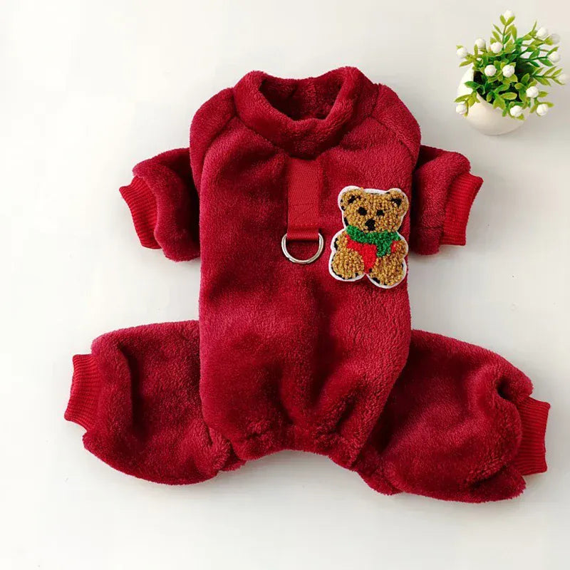 Fleece Warm Pet Clothes – Winter Dog Jumpsuit Pajamas | Pomeranian & Small Dog Nightshirt | Cozy Puppy & Cat Overalls Pijamas