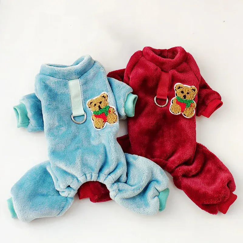 Fleece Warm Pet Clothes – Winter Dog Jumpsuit Pajamas | Pomeranian & Small Dog Nightshirt | Cozy Puppy & Cat Overalls Pijamas