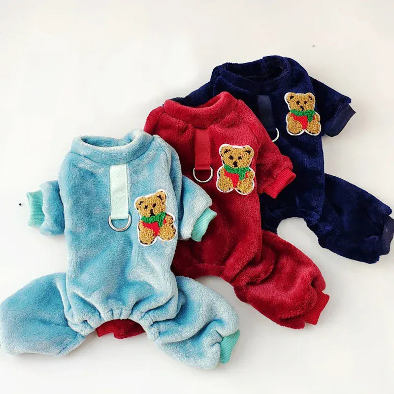 Fleece Warm Pet Clothes – Winter Dog Jumpsuit Pajamas | Pomeranian & Small Dog Nightshirt | Cozy Puppy & Cat Overalls Pijamas