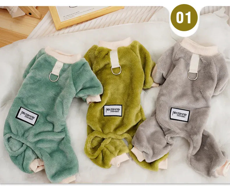 Fleece Warm Pet Clothes – Winter Dog Jumpsuit Pajamas | Pomeranian & Small Dog Nightshirt | Cozy Puppy & Cat Overalls Pijamas