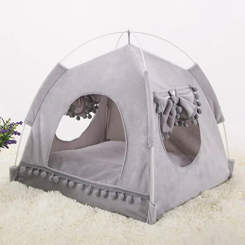 Foldable Cat Tent Bed - Flower Pattern Pet House Kennel Cushion Princess Design
