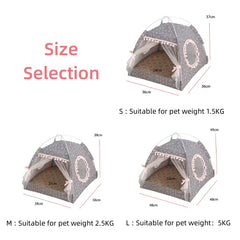 Foldable Cat Tent Bed - Flower Pattern Pet House Kennel Cushion Princess Design