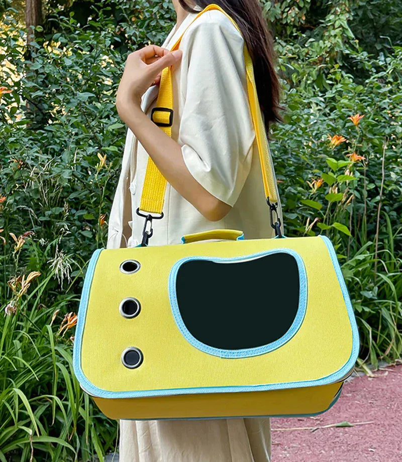 Foldable Pet Carrier Bag for Small Dogs & Cats - Portable Breathable Shoulder Cat Bag, Outdoor Travel Kitten Carrying Sling (40x26x22cm)