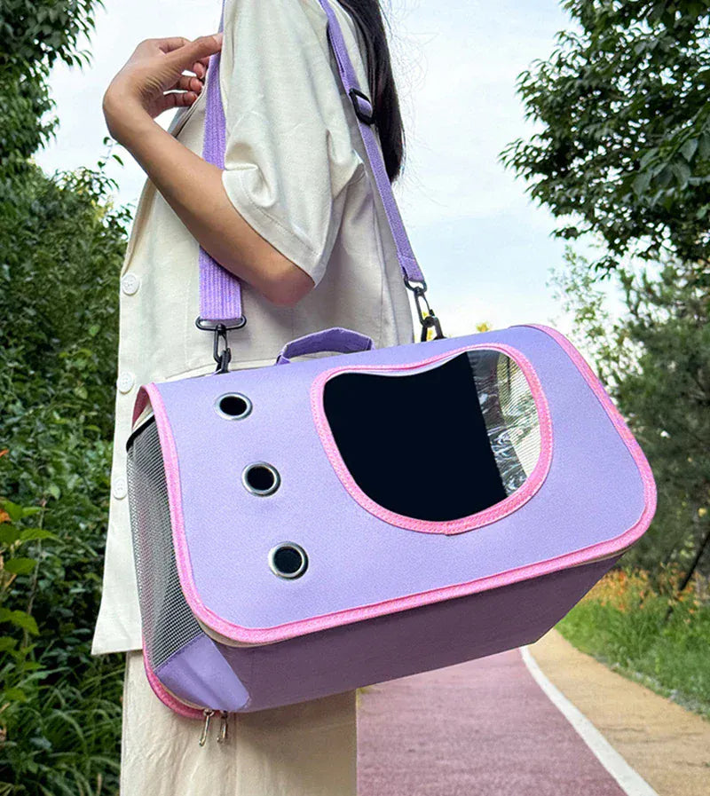 Foldable Pet Carrier Bag for Small Dogs & Cats - Portable Breathable Shoulder Cat Bag, Outdoor Travel Kitten Carrying Sling (40x26x22cm)