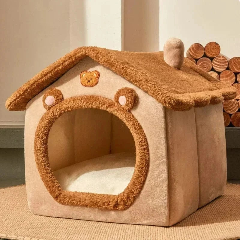 Foldable Pet House - Winter Warm Dog Bed & Cat Kennel with Removable Mattress, Arctic Velvet Folding Cabin for Small Medium Dogs & Cats