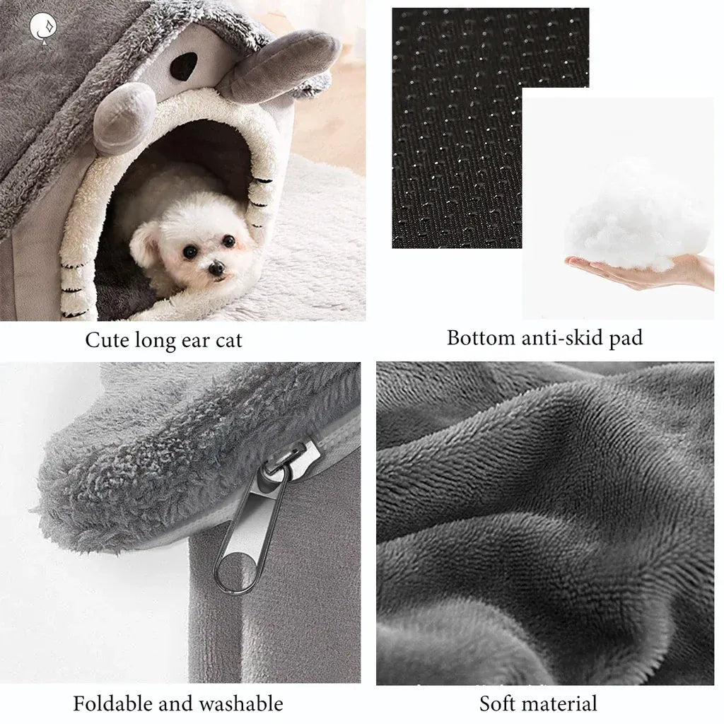 Foldable Pet House - Winter Warm Dog Bed & Cat Kennel with Removable Mattress, Arctic Velvet Folding Cabin for Small Medium Dogs & Cats