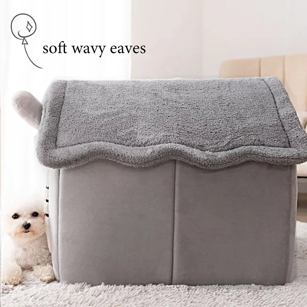 Foldable Pet House - Winter Warm Dog Bed & Cat Kennel with Removable Mattress, Arctic Velvet Folding Cabin for Small Medium Dogs & Cats