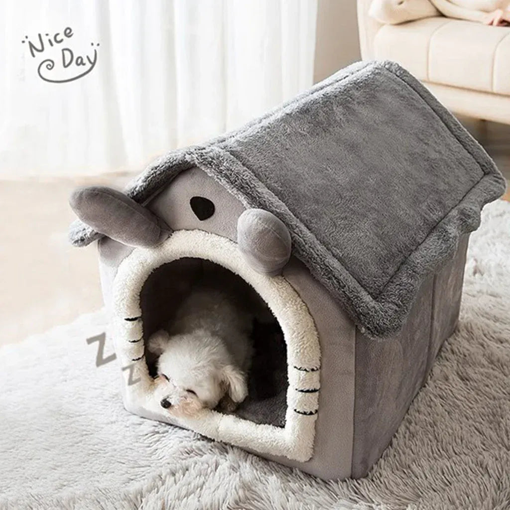 Foldable Pet House - Winter Warm Dog Bed & Cat Kennel with Removable Mattress, Arctic Velvet Folding Cabin for Small Medium Dogs & Cats