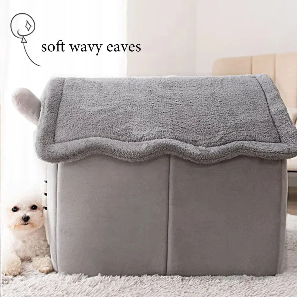 Foldable Pet House - Winter Warm Dog Bed & Cat Kennel with Removable Mattress, Arctic Velvet Folding Cabin for Small Medium Dogs & Cats