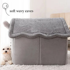 Foldable Pet House - Winter Warm Dog Bed & Cat Kennel with Removable Mattress, Arctic Velvet Folding Cabin for Small Medium Dogs & Cats