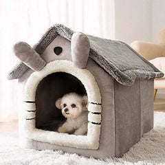 Foldable Pet House - Winter Warm Dog Bed & Cat Kennel with Removable Mattress, Arctic Velvet Folding Cabin for Small Medium Dogs & Cats