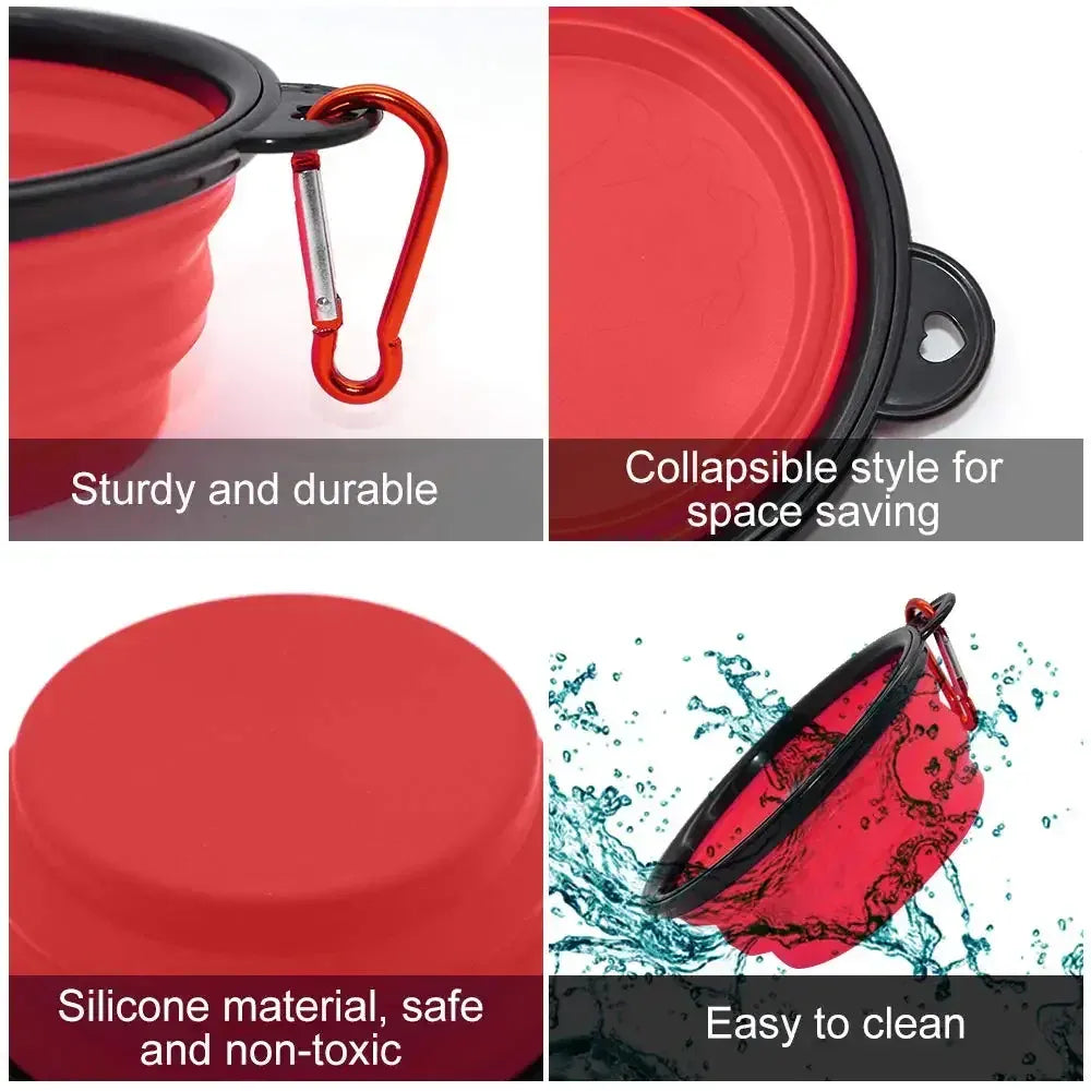 Foldable Pet Travel Bowl - 350ML Silicone Food & Water Dish with Carabiner