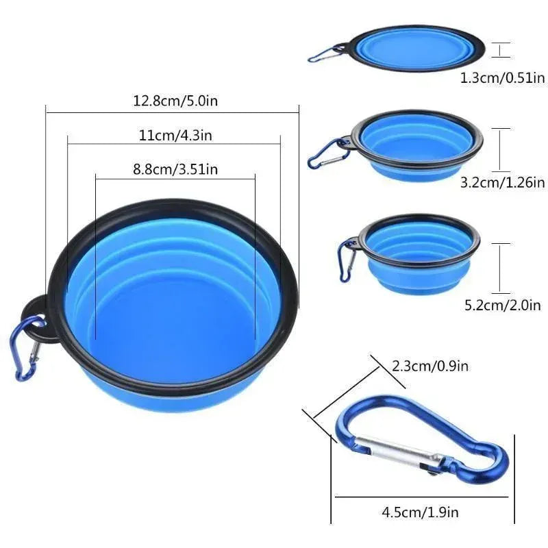 Foldable Pet Travel Bowl - 350ML Silicone Food & Water Dish with Carabiner