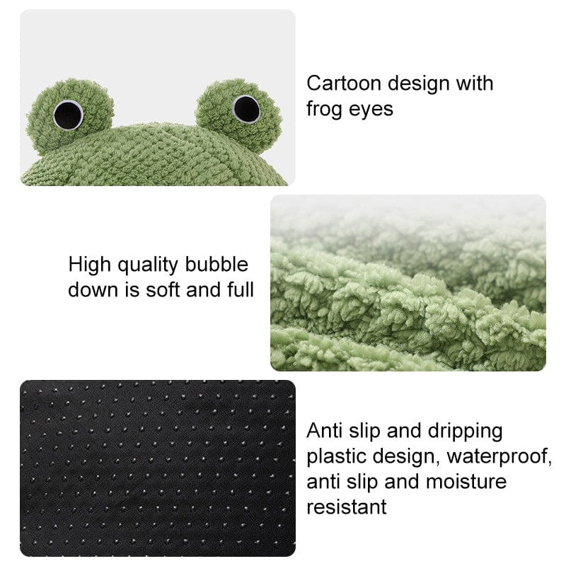 Frog Pet Nest - Winter Warm Plush Cat Bed & Small Dog House, Semi-Enclosed Puppy Villa with Removable Cushion, Anti-Slip Bottom
