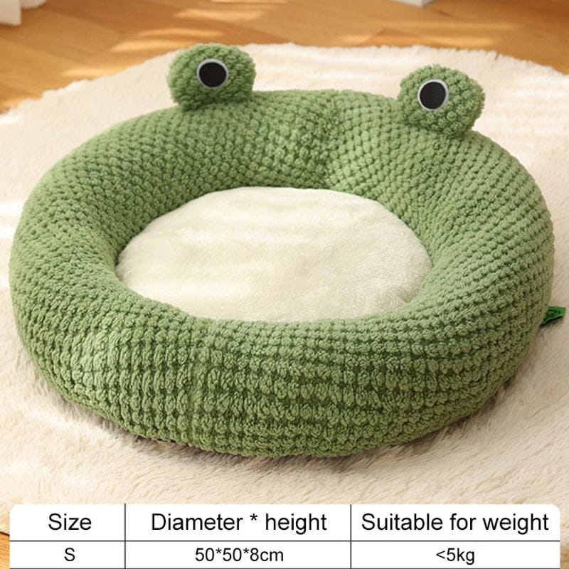 Frog Pet Nest - Winter Warm Plush Cat Bed & Small Dog House, Semi-Enclosed Puppy Villa with Removable Cushion, Anti-Slip Bottom