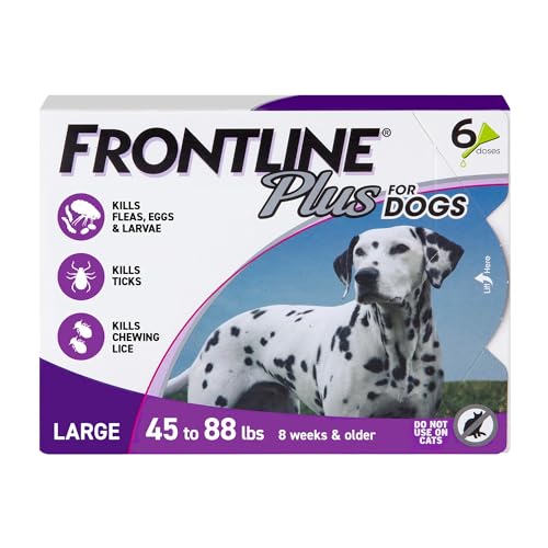 Frontline Plus for Dogs Large Dog (45 to 88 lbs) – Flea & Tick Treatment, 6-Dose Pack