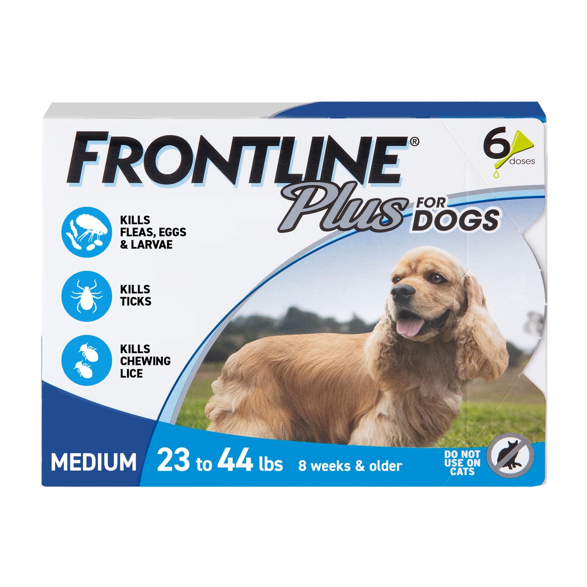 FRONTLINE Plus for Medium Dogs (23-44 lbs) – Flea & Tick Treatment, 3-Month Supply