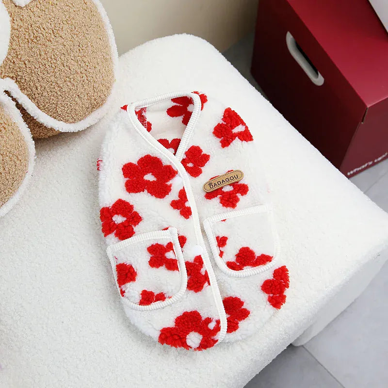 Full Print Flower Pet Vest – Autumn & Winter Fashion Dog Coat | Cozy Two-Legged Puppy Cardigan for Small Dogs