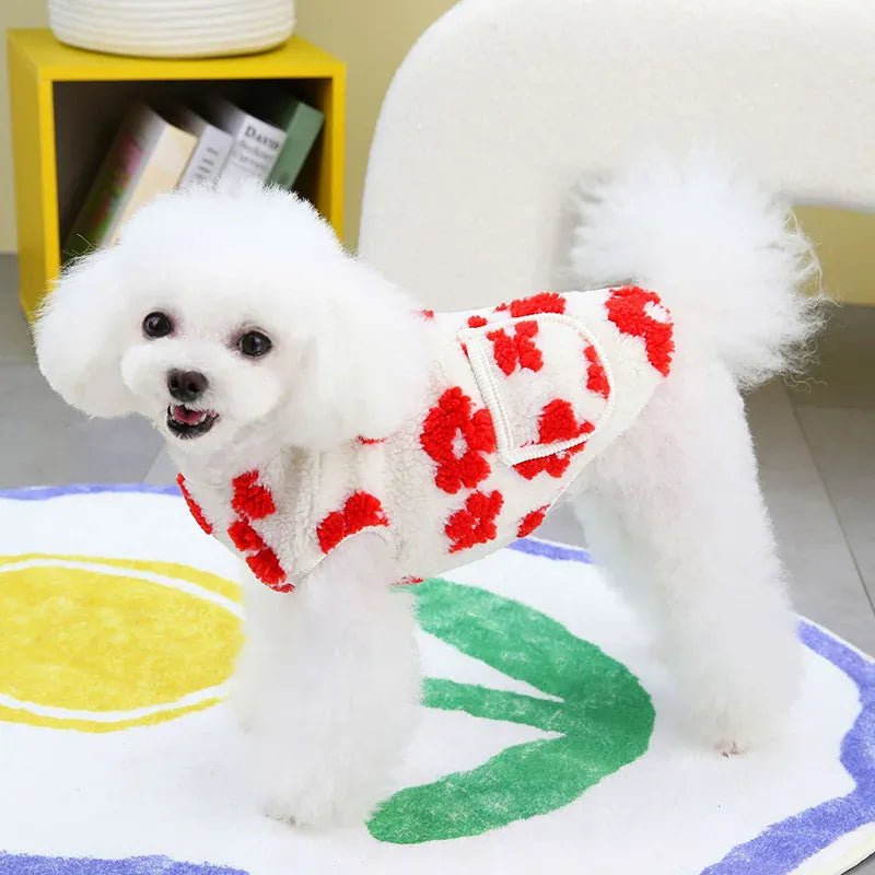 Full Print Flower Pet Vest – Autumn & Winter Fashion Dog Coat | Cozy Two-Legged Puppy Cardigan for Small Dogs