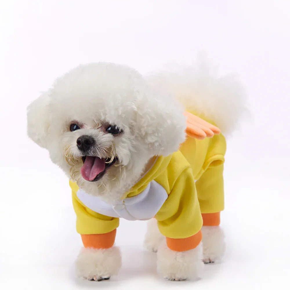 Funny Yellow Chicken Dog Costume | Winter Pet Outfit for Christmas & Halloween | Warm Puppy Jumpsuit for Bulldogs & Teddies
