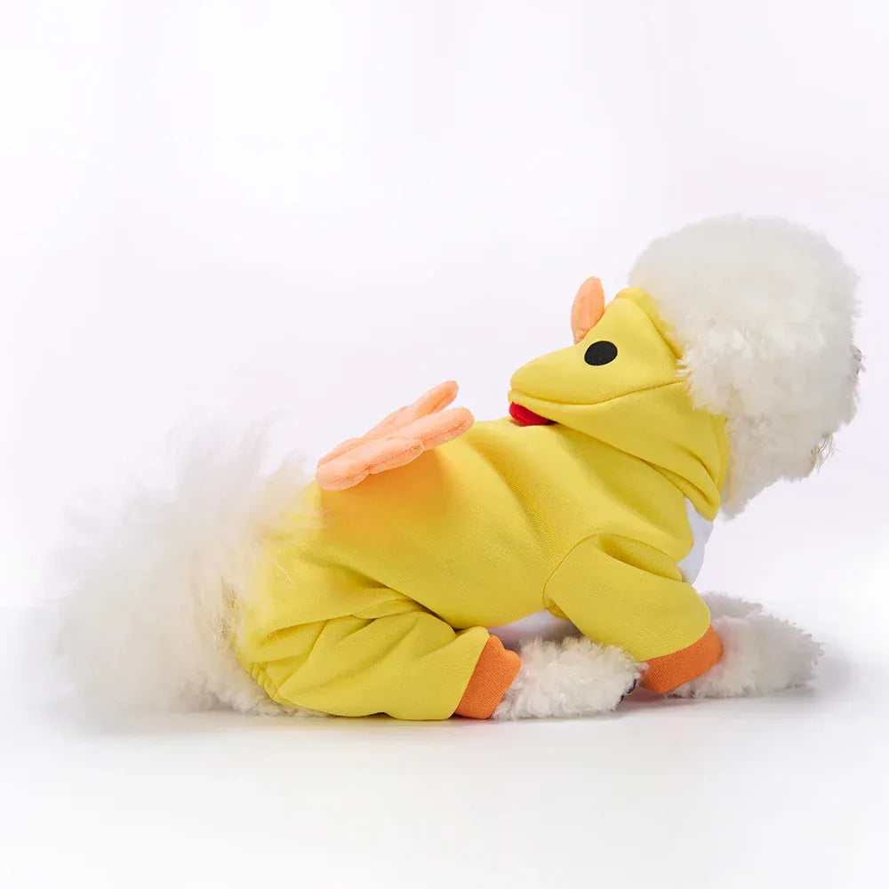 Funny Yellow Chicken Dog Costume | Winter Pet Outfit for Christmas & Halloween | Warm Puppy Jumpsuit for Bulldogs & Teddies