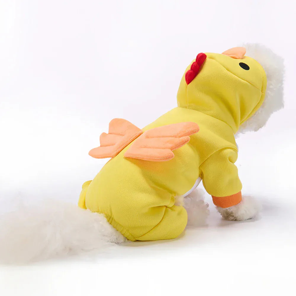 Funny Yellow Chicken Dog Costume | Winter Pet Outfit for Christmas & Halloween | Warm Puppy Jumpsuit for Bulldogs & Teddies