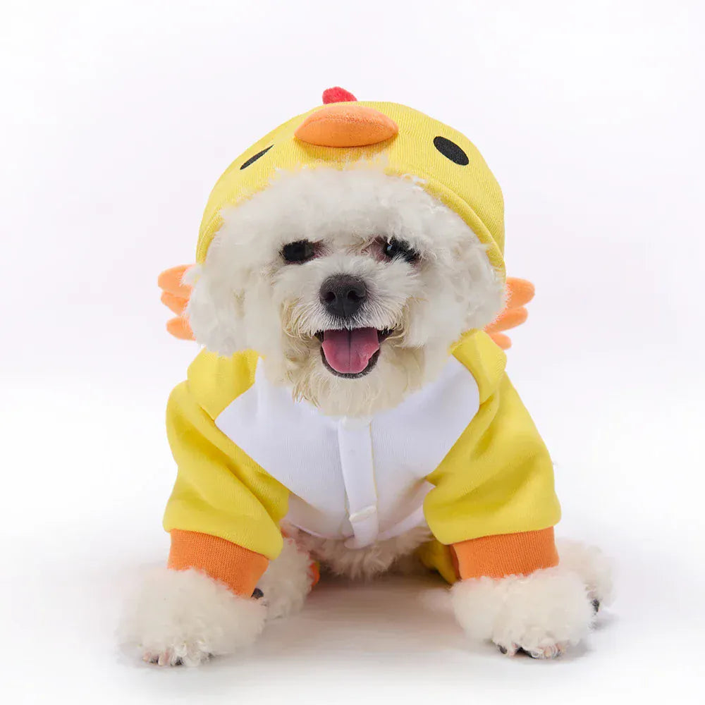 Funny Yellow Chicken Dog Costume | Winter Pet Outfit for Christmas & Halloween | Warm Puppy Jumpsuit for Bulldogs & Teddies