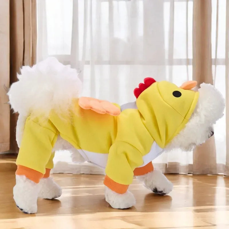 Funny Yellow Chicken Dog Costume | Winter Pet Outfit for Christmas & Halloween | Warm Puppy Jumpsuit for Bulldogs & Teddies