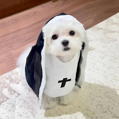 Halloween Nun Costume for Cats - Funny Pet Cosplay Cloak for Small Dogs