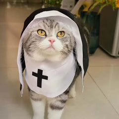 Halloween Nun Costume for Cats - Funny Pet Cosplay Cloak for Small Dogs