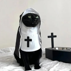Halloween Nun Costume for Cats - Funny Pet Cosplay Cloak for Small Dogs
