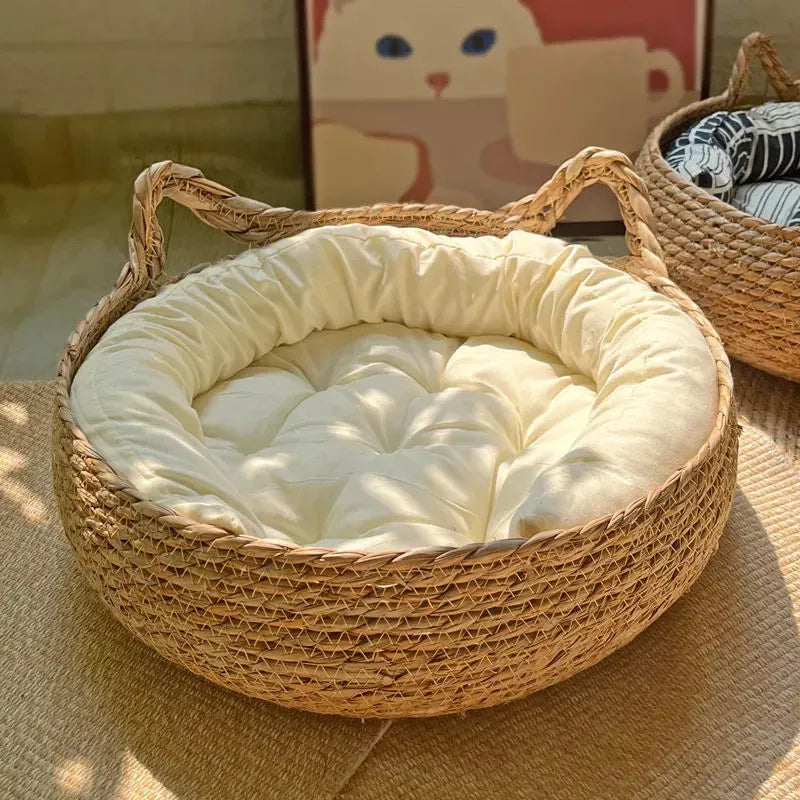 Handmade Vine Woven Cat Nest - 100% Cotton Detachable Four Seasons Bed