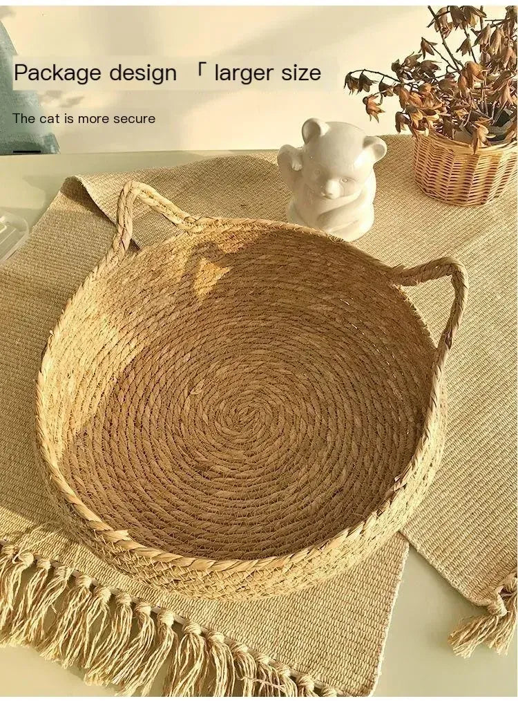 Handmade Vine Woven Cat Nest - 100% Cotton Detachable Four Seasons Bed