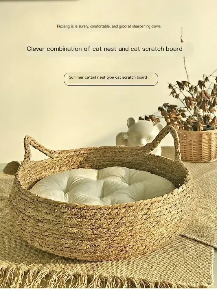 Handmade Vine Woven Cat Nest - 100% Cotton Detachable Four Seasons Bed