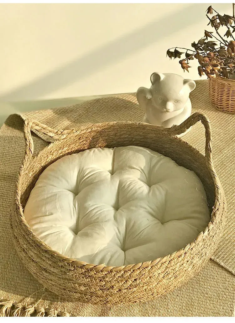 Handmade Vine Woven Cat Nest - 100% Cotton Detachable Four Seasons Bed