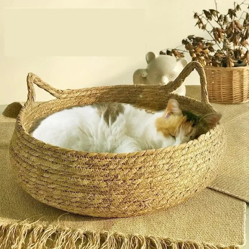 Handmade Vine Woven Cat Nest - 100% Cotton Detachable Four Seasons Bed
