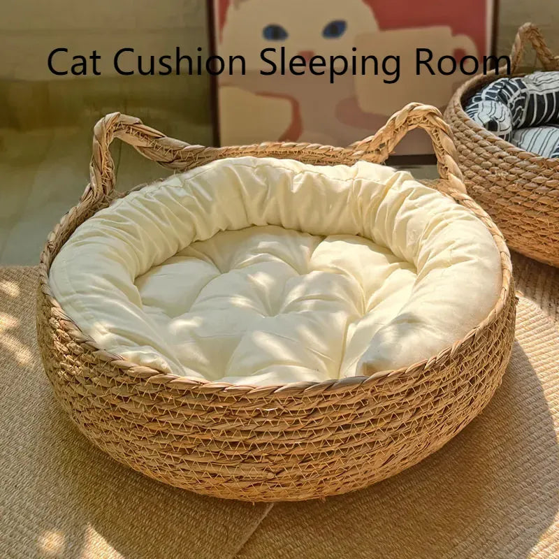 Handmade Vine Woven Cat Nest - 100% Cotton Detachable Four Seasons Bed