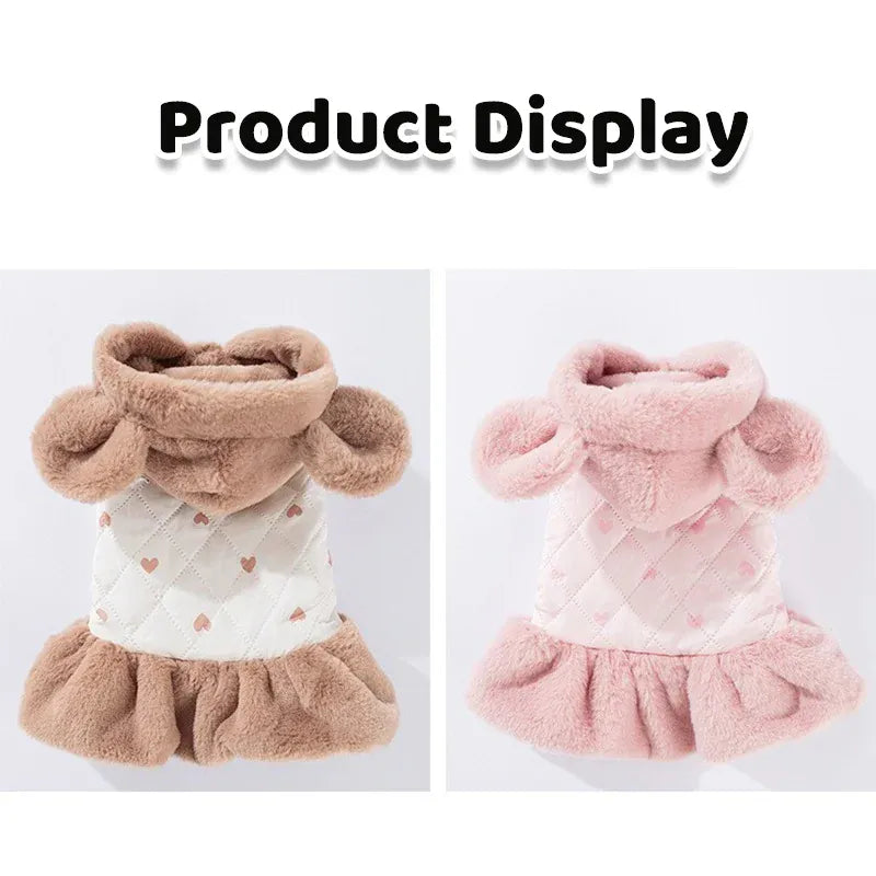 Heart Print Dog Down Jacket – Winter Warm Luxury Puppy Coat | Soft Cotton Dress for Small Dogs & Cats | Cute Chihuahua Outfit