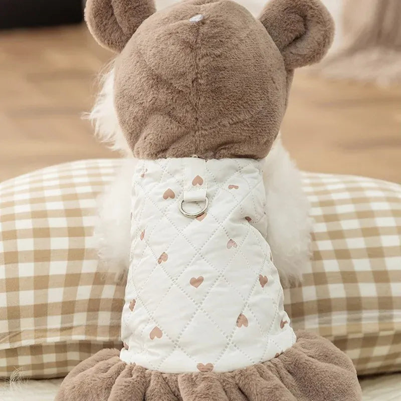 Heart Print Dog Down Jacket – Winter Warm Luxury Puppy Coat | Soft Cotton Dress for Small Dogs & Cats | Cute Chihuahua Outfit