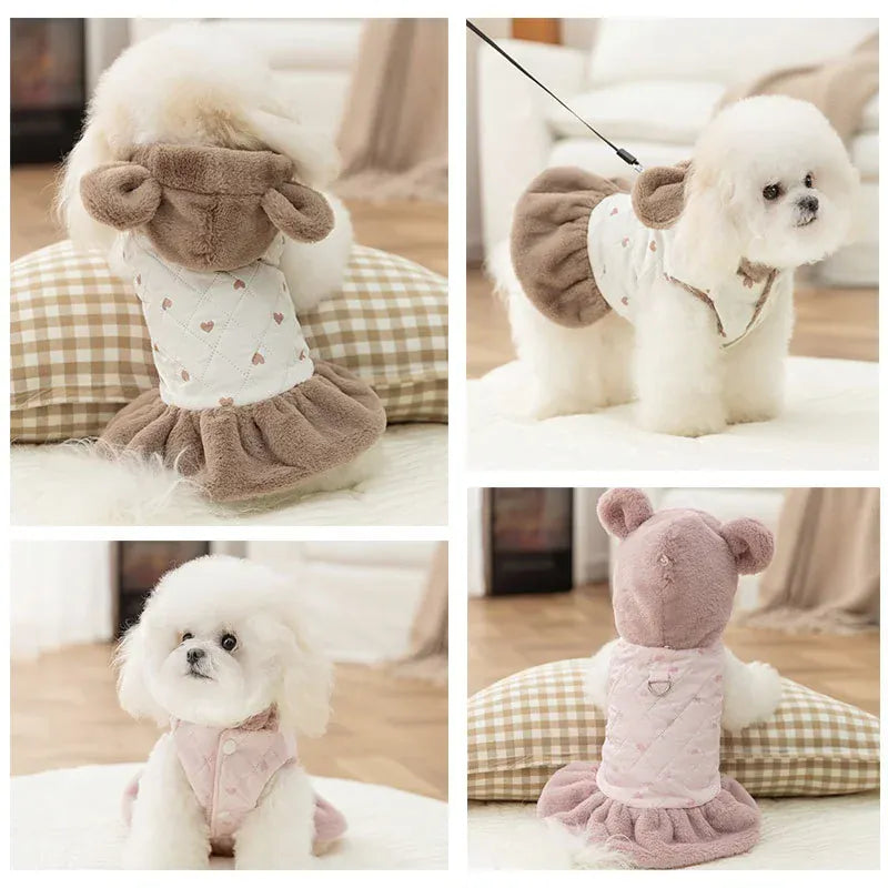 Heart Print Dog Down Jacket – Winter Warm Luxury Puppy Coat | Soft Cotton Dress for Small Dogs & Cats | Cute Chihuahua Outfit