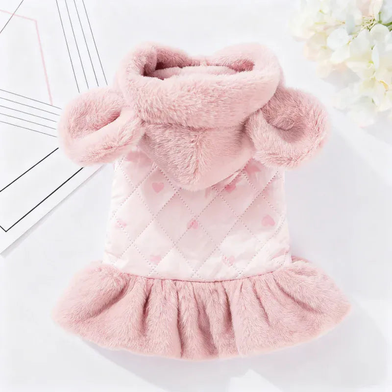 Heart Print Dog Down Jacket – Winter Warm Luxury Puppy Coat | Soft Cotton Dress for Small Dogs & Cats | Cute Chihuahua Outfit