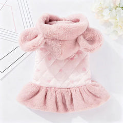 Heart Print Dog Down Jacket – Winter Warm Luxury Puppy Coat | Soft Cotton Dress for Small Dogs & Cats | Cute Chihuahua Outfit