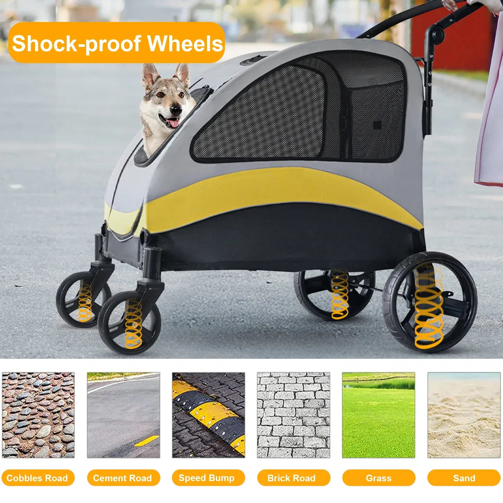 Heavy Duty Dog Stroller - 4-Wheel Foldable Carrier for Large Pets Up to 65kg